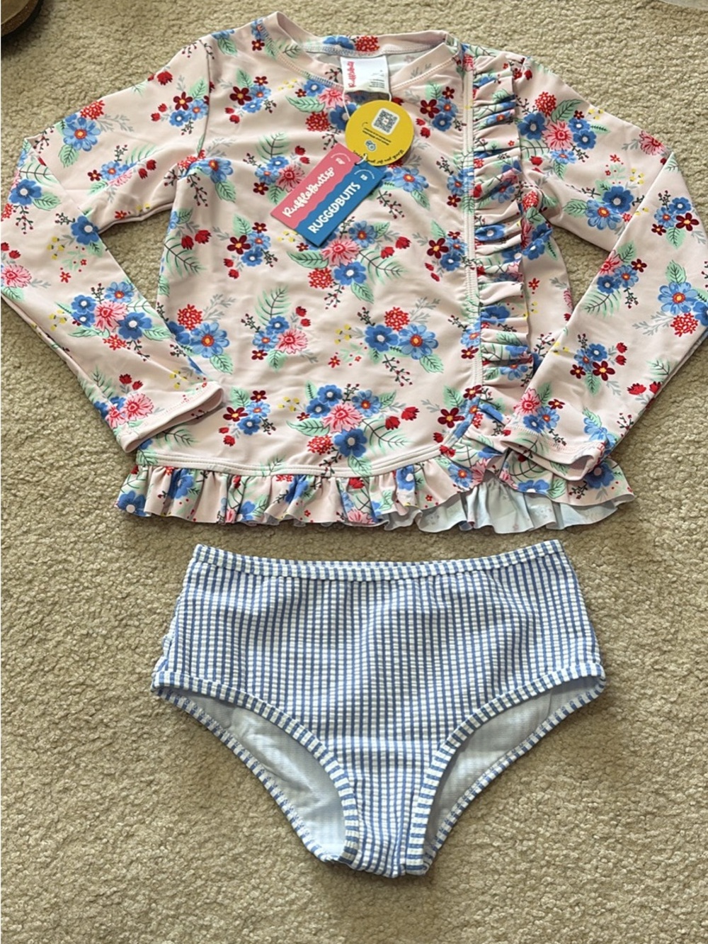 Ruffle Butts Long-Sleeve Floral Rash Guard Swim Set Size 8 NWT